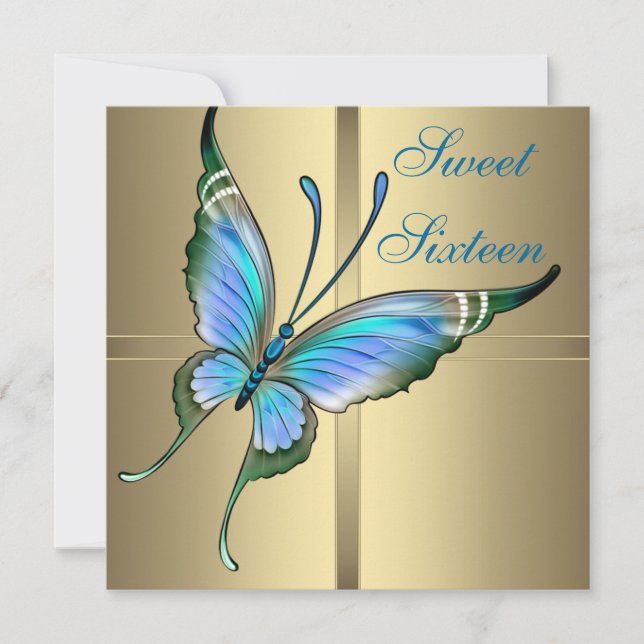 Gold Butterfly Sweet 16th Birthday Party Invitation (Front)