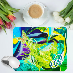 Gold Butterfly Swirls Monogram Liquid Abstract Mouse Mat