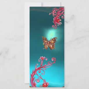 GOLD BUTTERFLY TEAL AQUA BLUE GEMSTONE INVITATION