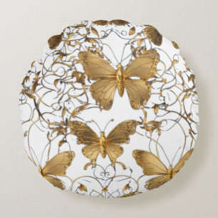 Gold Butterfly Throw Pillow: Round Cushion