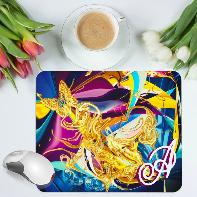 Gold Butterfly Vibrant Monogram Liquid Abstract Mouse Mat (Creator Uploaded)