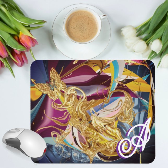 Gold Butterfly Vintage Monogram Liquid Abstract Mouse Mat (Creator Uploaded)