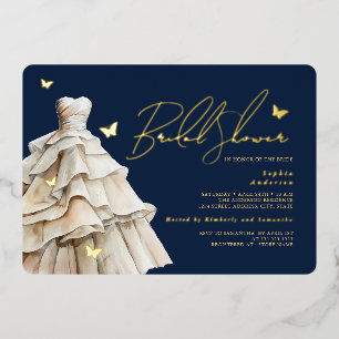 Gold Butterfly Wedding Dress Navy Bridal Shower 