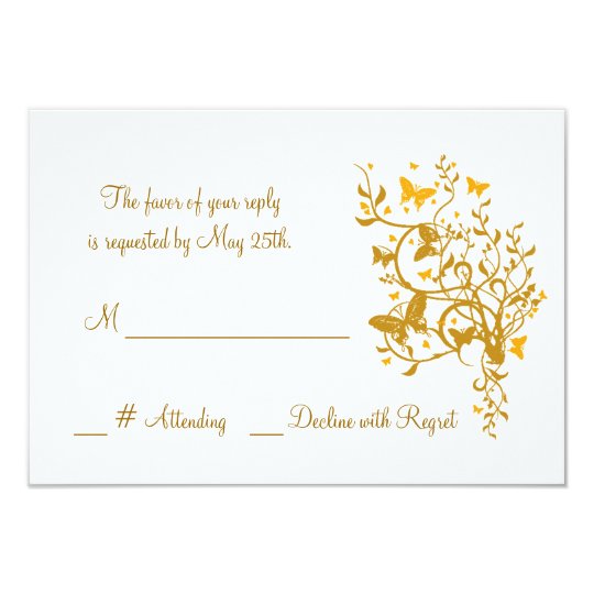 Gold Butterfly Wedding RSVP Card