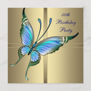 Gold Butterfly Womans 50th Birthday Party Invitation