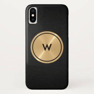 Gold Button and Black Stainless Steel Metal iPhone X Case