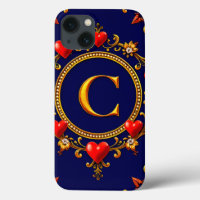 Gold C Monogram Heart Frame Elegant Love