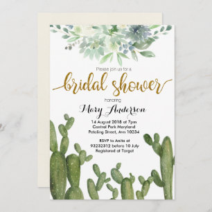 Gold Cactus Bridal Shower Invitation Succulent