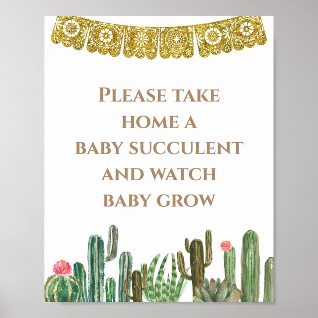 Gold Cactus Floral Please Take A Baby Succulent Poster (Front)