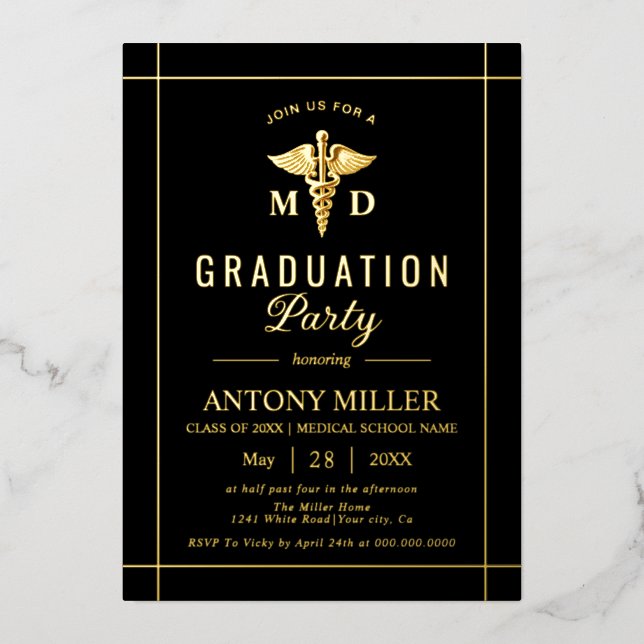 Gold caduceus Class Of 2025 black graduation (Front)