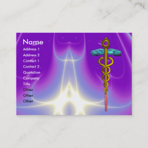 GOLD CADUCEUS,DOCTOR,MEDICAL SERVICE Bright Purple Business Card