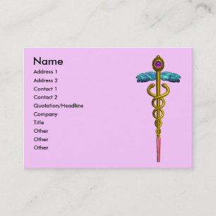 GOLD CADUCEUS,DOCTOR,MEDICAL SERVICE,Pink Purple Business Card