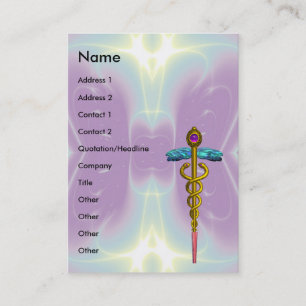 GOLD CADUCEUS,DOCTOR;MEDICAL SERVICE,Purple Teal Business Card