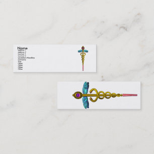 GOLD CADUCEUS,DOCTOR, MEDICAL SERVICE White Mini Business Card