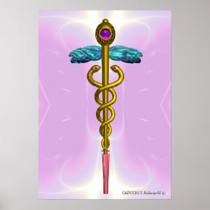 GOLD CADUCEUS Doctor ,Medical Symbol Light Pink Poster