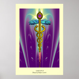 GOLD CADUCEUS Doctor ,Medical Symbol Purple Green Poster