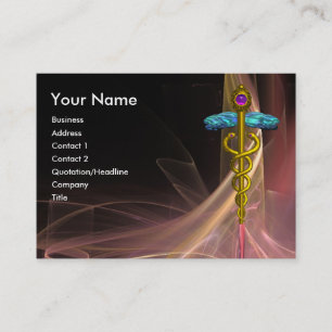 GOLD CADUCEUS IN ANTIQUE PINK BROWN LIGHT WAVES BUSINESS CARD