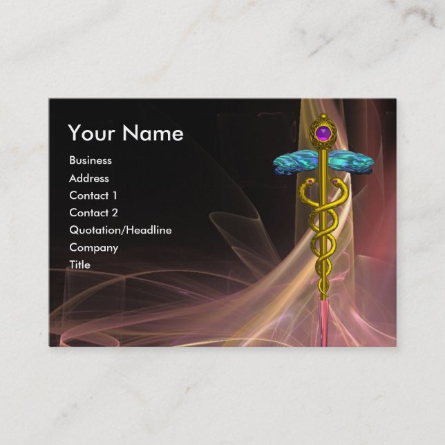 GOLD CADUCEUS IN ANTIQUE PINK BROWN LIGHT WAVES BUSINESS CARD (Front)