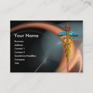GOLD CADUCEUS IN PINK WHITE GREY FRACTAL SWIRLS BUSINESS CARD
