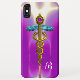 GOLD CADUCEUS MEDICAL MONOGRAM ,Pink Fuchsia iPhone XS Max Case