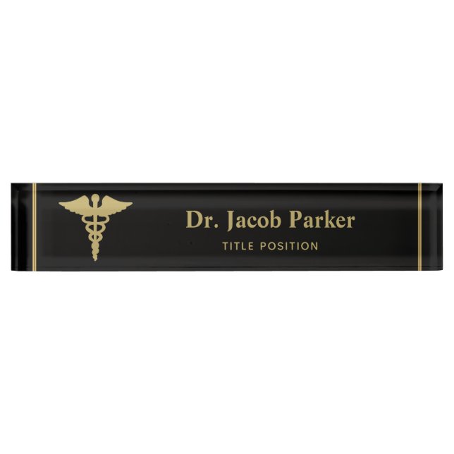 Gold Caduceus Medical Nameplate (Front)