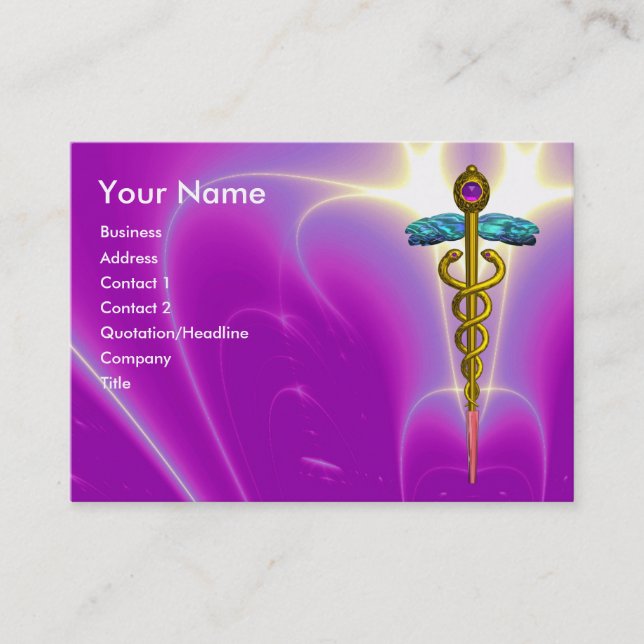 GOLD CADUCEUS MEDICAL SERVICE,DOCTOR Pink Purple Business Card (Front)