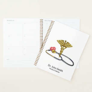 Gold Caduceus & Medical Stethoscope with Heart Planner