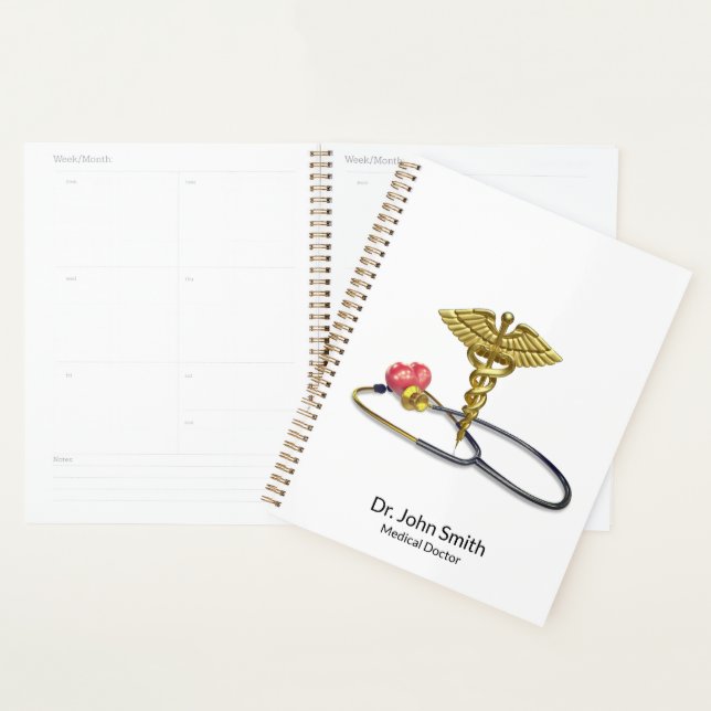 Gold Caduceus & Medical Stethoscope with Heart Planner (Display)