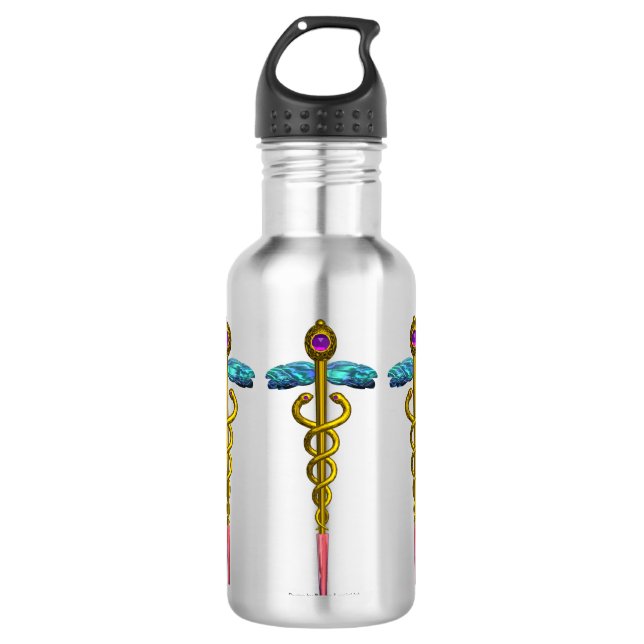 GOLD CADUCEUS MEDICAL SYMBOL 532 ML WATER BOTTLE (Front)