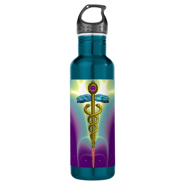 GOLD CADUCEUS MEDICAL SYMBOL 710 ML WATER BOTTLE (Front)