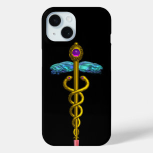 GOLD CADUCEUS MEDICAL SYMBOL ,Black iPhone 15 Case