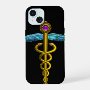 GOLD CADUCEUS MEDICAL SYMBOL ,Black iPhone 15 Case