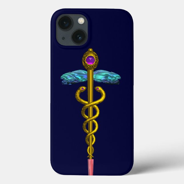GOLD CADUCEUS MEDICAL SYMBOL ,Blue Case-Mate iPhone Case (Back)