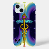 GOLD CADUCEUS MEDICAL SYMBOL ,Blue Purple Monogram