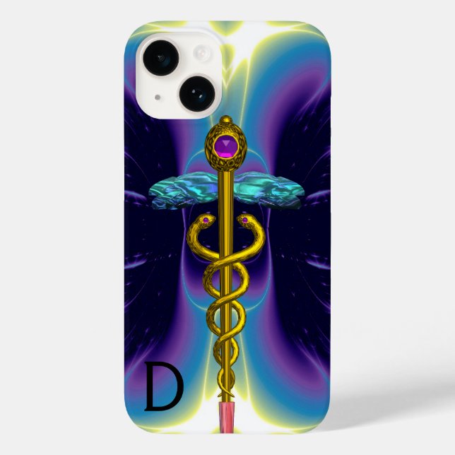 GOLD CADUCEUS MEDICAL SYMBOL ,Blue Purple Monogram Case-Mate iPhone Case (Back)