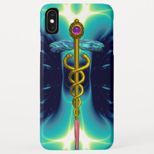 GOLD CADUCEUS MEDICAL SYMBOL ,Blue Turquoise Teal iPhone XS Max Case