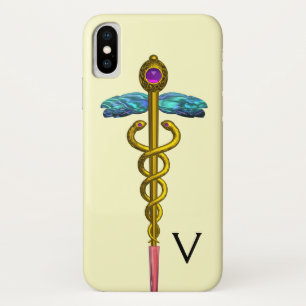 GOLD CADUCEUS MEDICAL SYMBOL MONOGRAM,Cream iPhone X Case