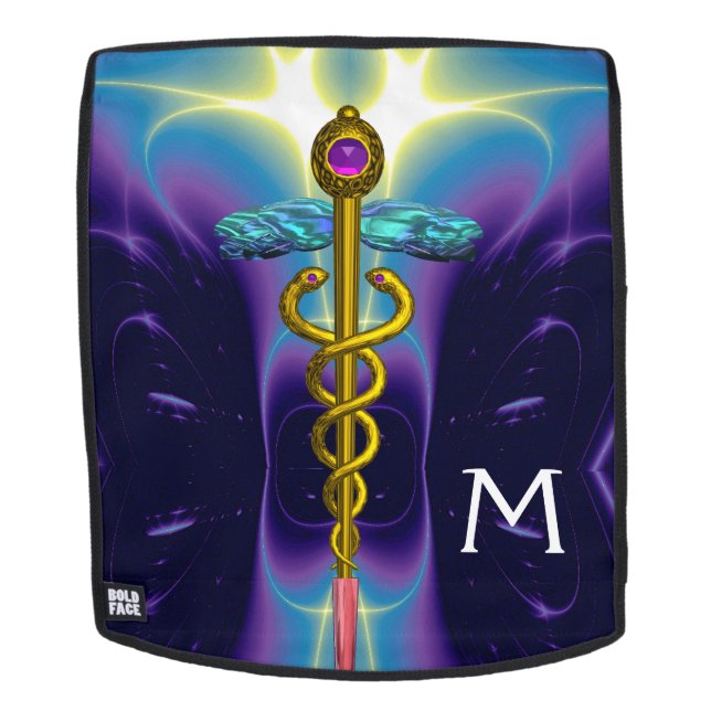 GOLD CADUCEUS MEDICAL SYMBOL MONOGRAM,Purple Blue Backpack (Removable Face)