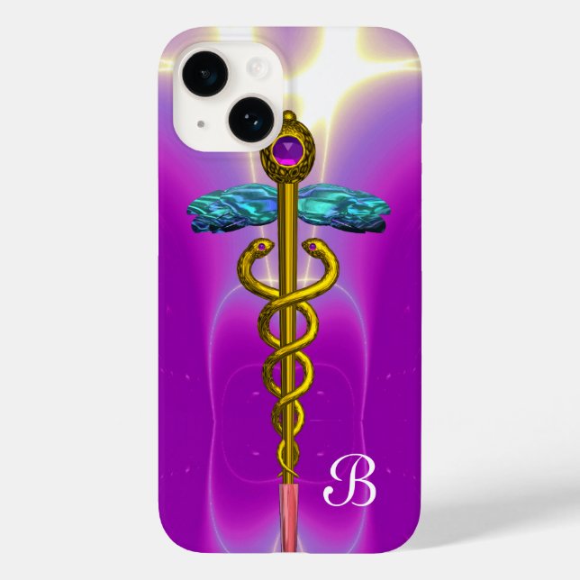 GOLD CADUCEUS MEDICAL SYMBOL Pink Purple Monogram Case-Mate iPhone Case (Back)