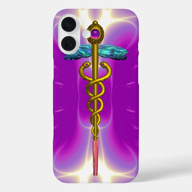 GOLD CADUCEUS MEDICAL SYMBOL Pink Violet Purple Case-Mate iPhone Case (Back)