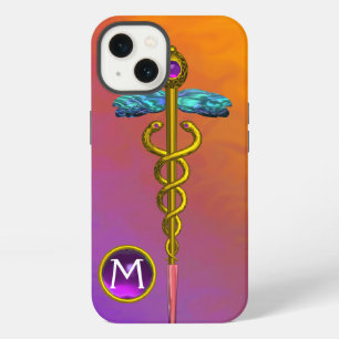GOLD CADUCEUS MEDICAL SYMBOL Purple Gem Monogram iPhone 13 Case