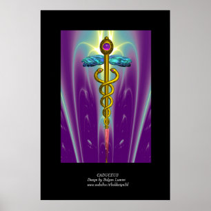 GOLD CADUCEUS Medical Symbol Purple Green Black Poster