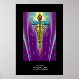 GOLD CADUCEUS Medical Symbol Purple Green Black Poster