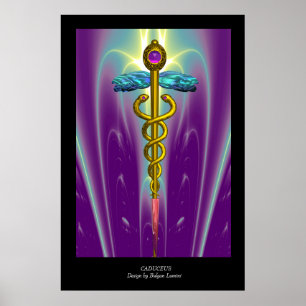 GOLD CADUCEUS Medical Symbol Purple Green Black Poster