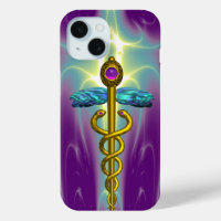 GOLD CADUCEUS MEDICAL SYMBOL ,Teal Green Purple