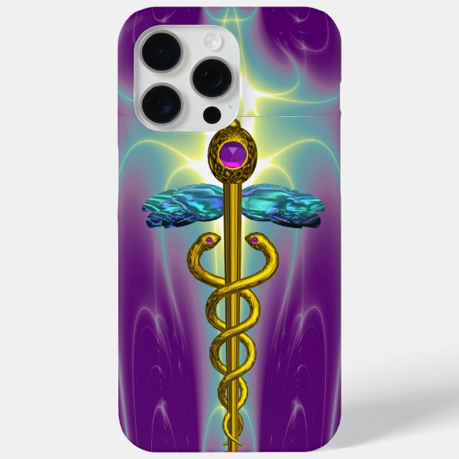 GOLD CADUCEUS MEDICAL SYMBOL ,Teal Green Purple Case-Mate iPhone Case (Back)