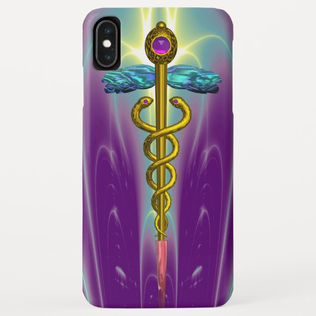 GOLD CADUCEUS MEDICAL SYMBOL ,Teal Green Purple Case-Mate iPhone Case (Back)