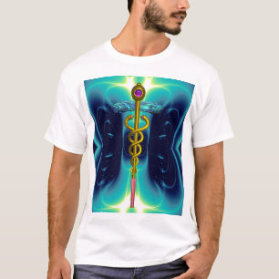 GOLD CADUCEUS MEDICAL SYMBOL, Teal Turquoise Blue T-Shirt
