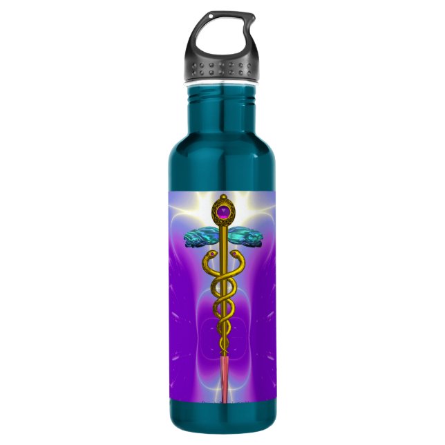 GOLD CADUCEUS MEDICAL SYMBOL Ultra Violet Purple 710 Ml Water Bottle (Front)