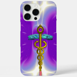 GOLD CADUCEUS MEDICAL SYMBOL ,Violet Purple iPhone 16 Pro Max Case